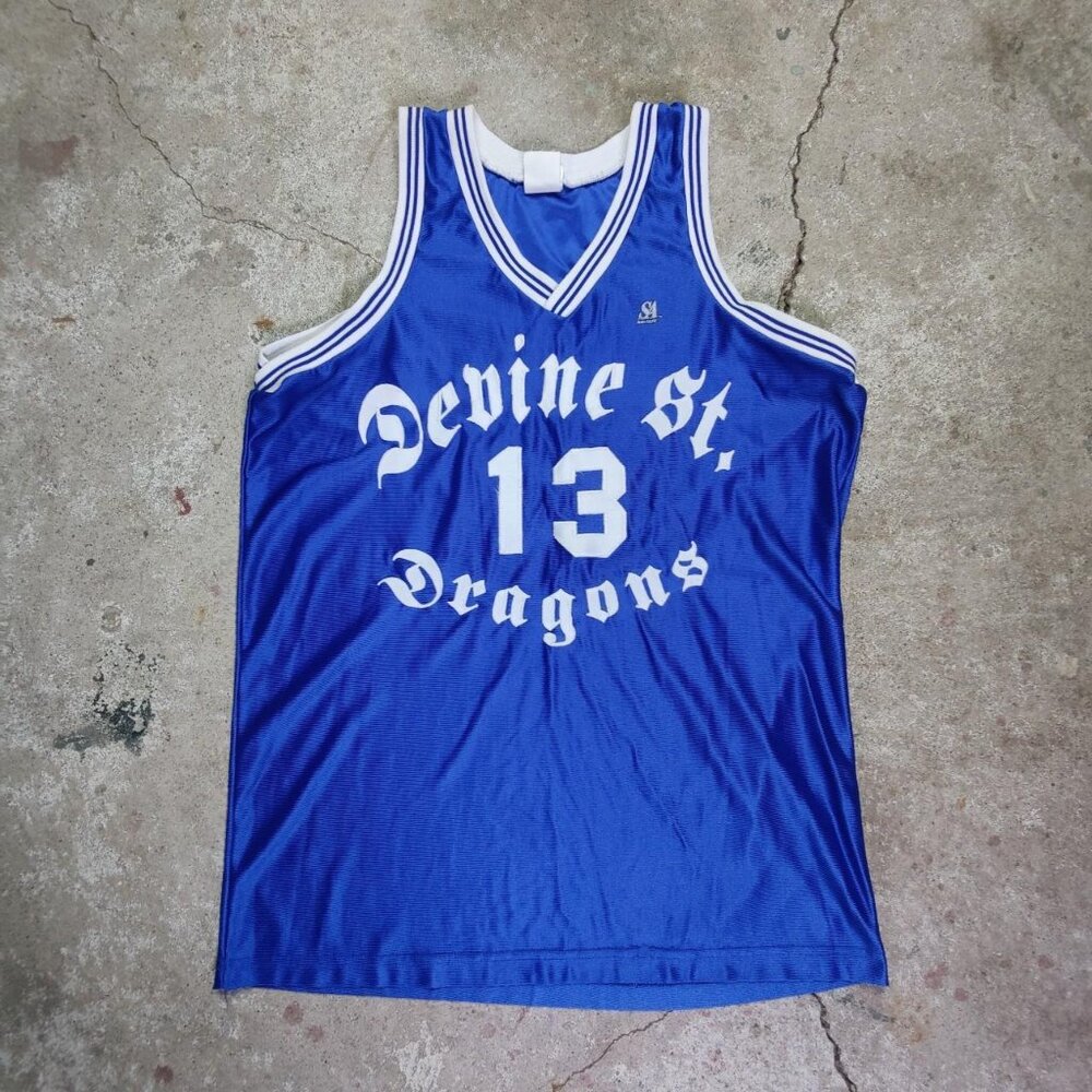 Vintage 'Debine St. Dragons' navy basketball jersey men's L